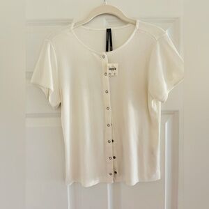 NWT Anthropologie Ribbed Button Tee Large, White